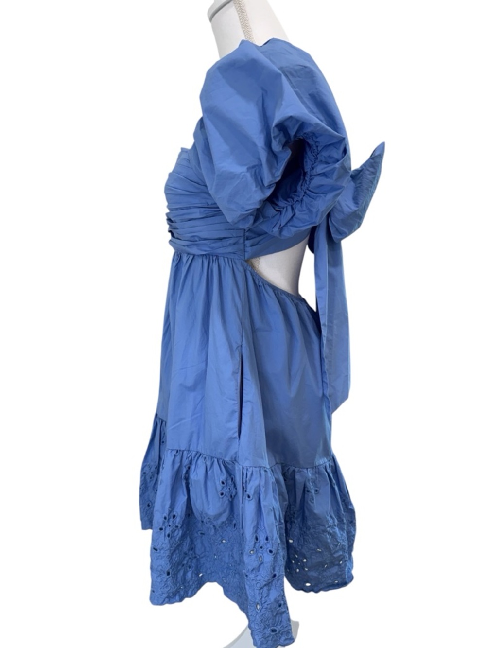 En Saison Sky Blue bow back babydoll Puff Sleeve 100% Cotton dress Sz Medium - Picture 8 of 11
